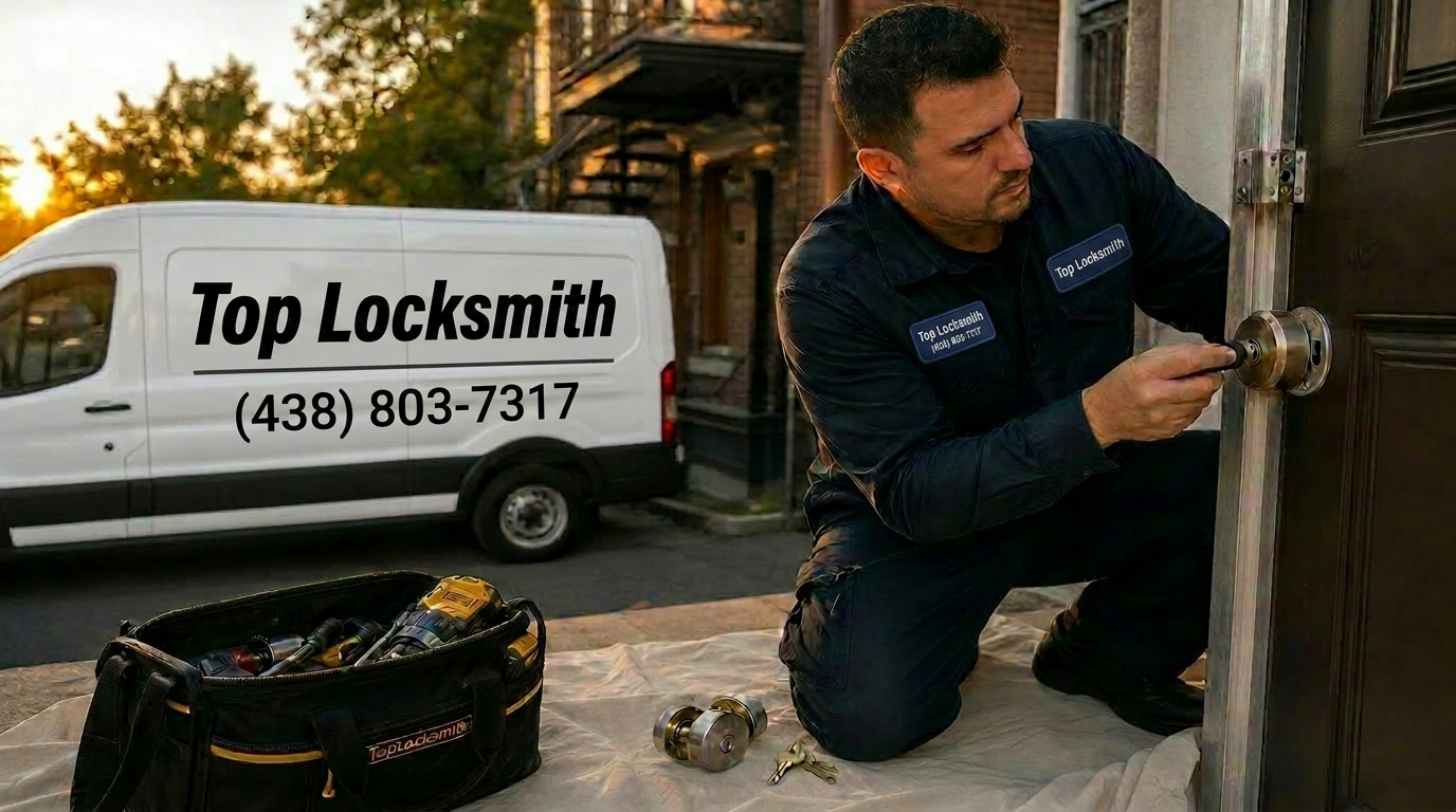 Locksmith Montreal technician installing a deadbolt